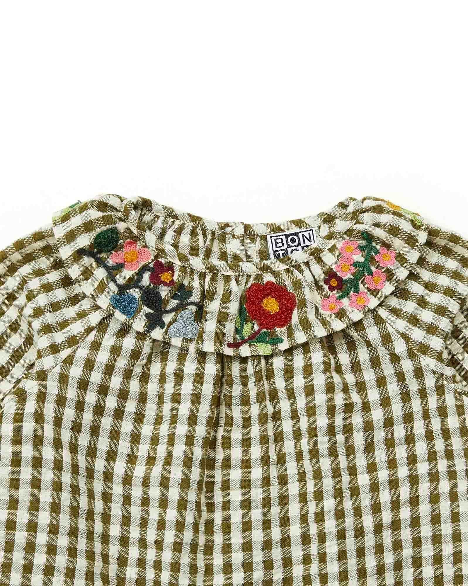 Blouse Hugoline verte Bébé en lurex imprimé vichy