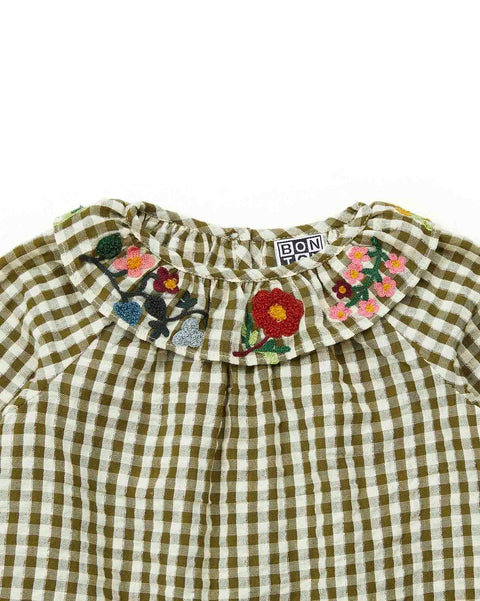 Blouse - Hugoline verte Bébé en lurex imprimé vichy - Image principale
