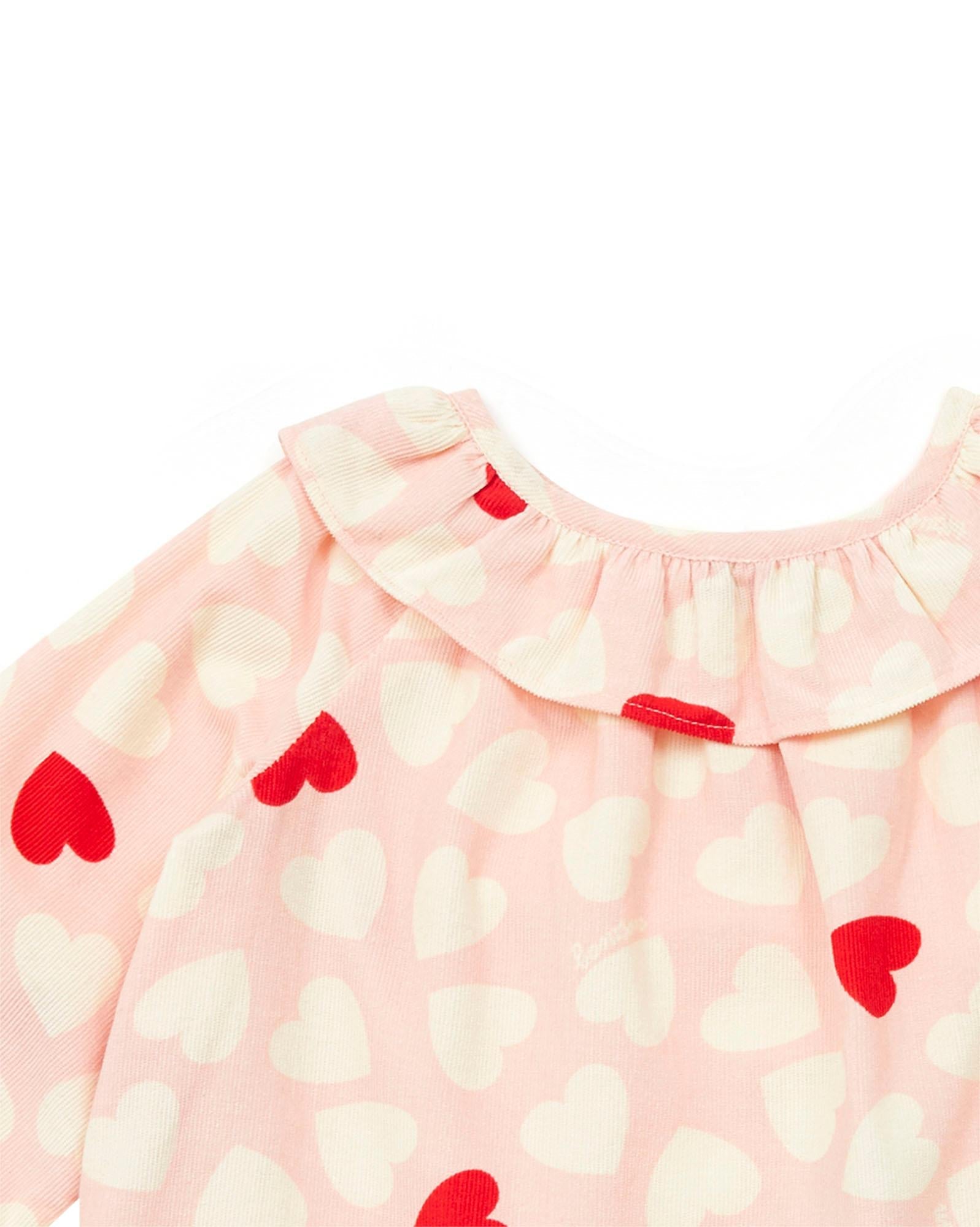 Blouse Hugoline rose Bébé imprimé coeur en mini velours