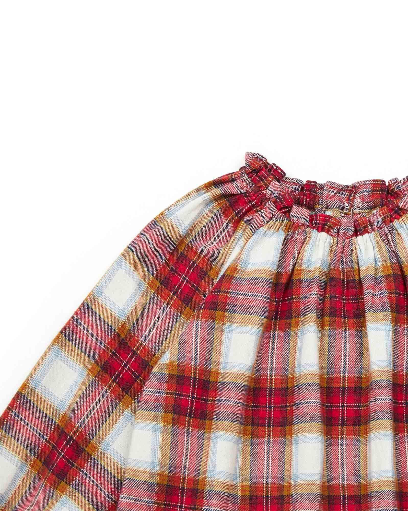 Robe Dahlia rouge à carreaux en twill gratté