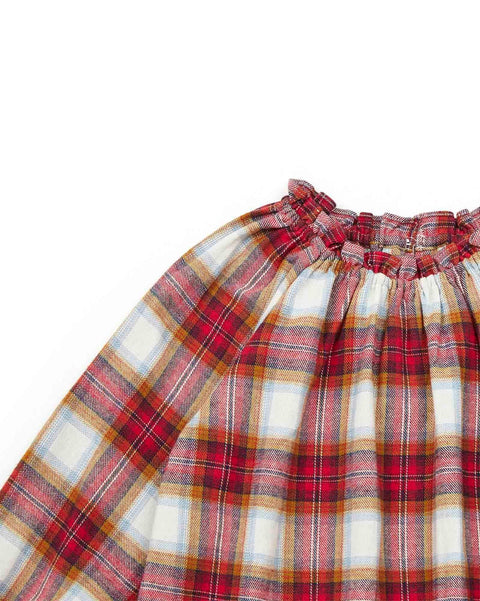 Robe - Dahlia rouge à carreaux en twill gratté - Image principale
