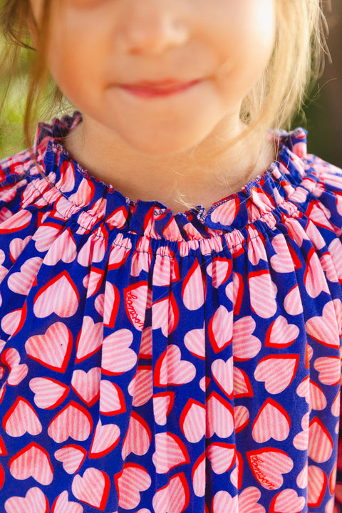 Robe - Dahlia bleue popeline de coton imprimée coeur - Image principale