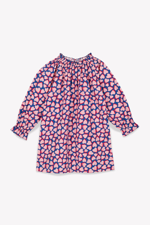Robe - Dahlia bleue popeline de coton imprimée coeur - Image principale