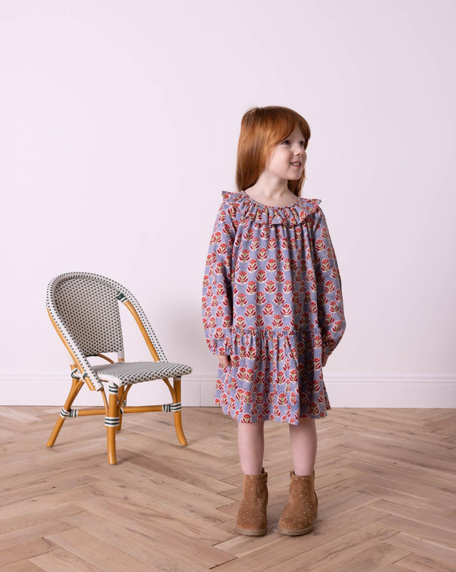 Robe - Daria marron en coton imprimé blockprint - Image principale