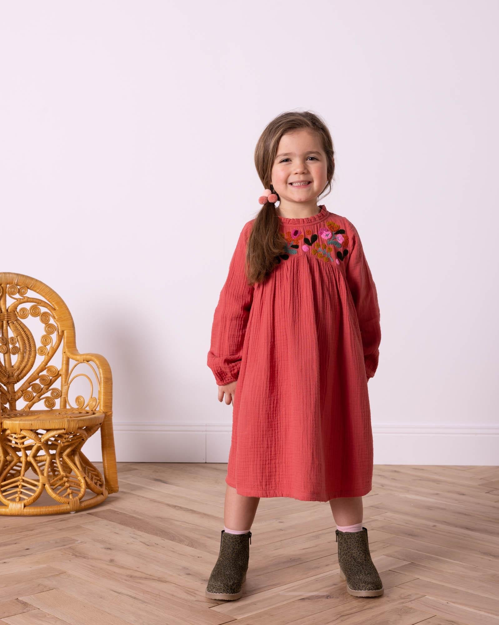 Robe Happy rose en double gaze de coton