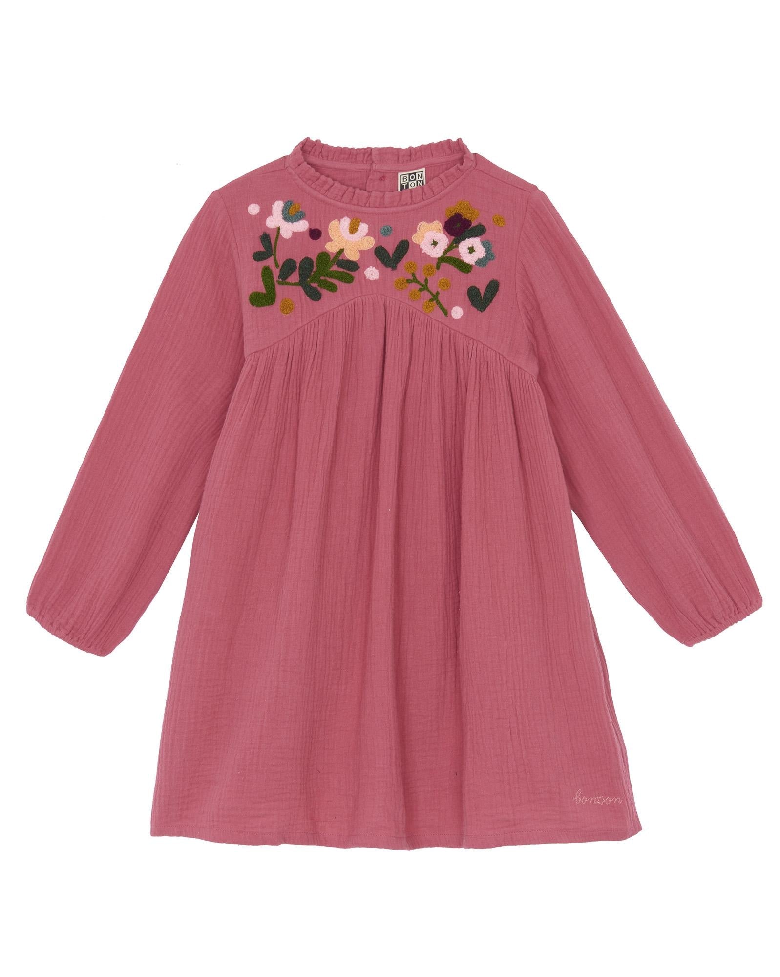 Robe Happy rose en double gaze de coton