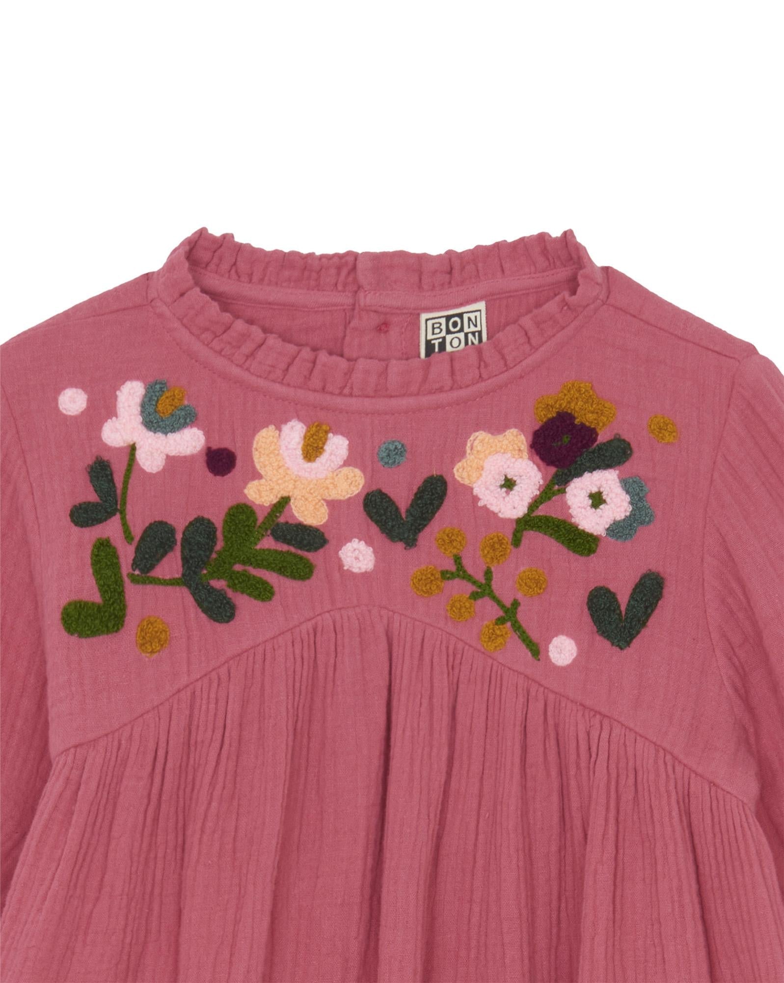 Robe Happy rose en double gaze de coton