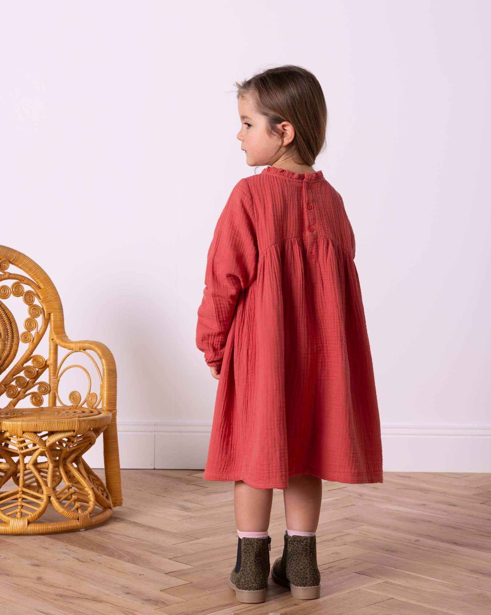 Robe Happy rose en double gaze de coton