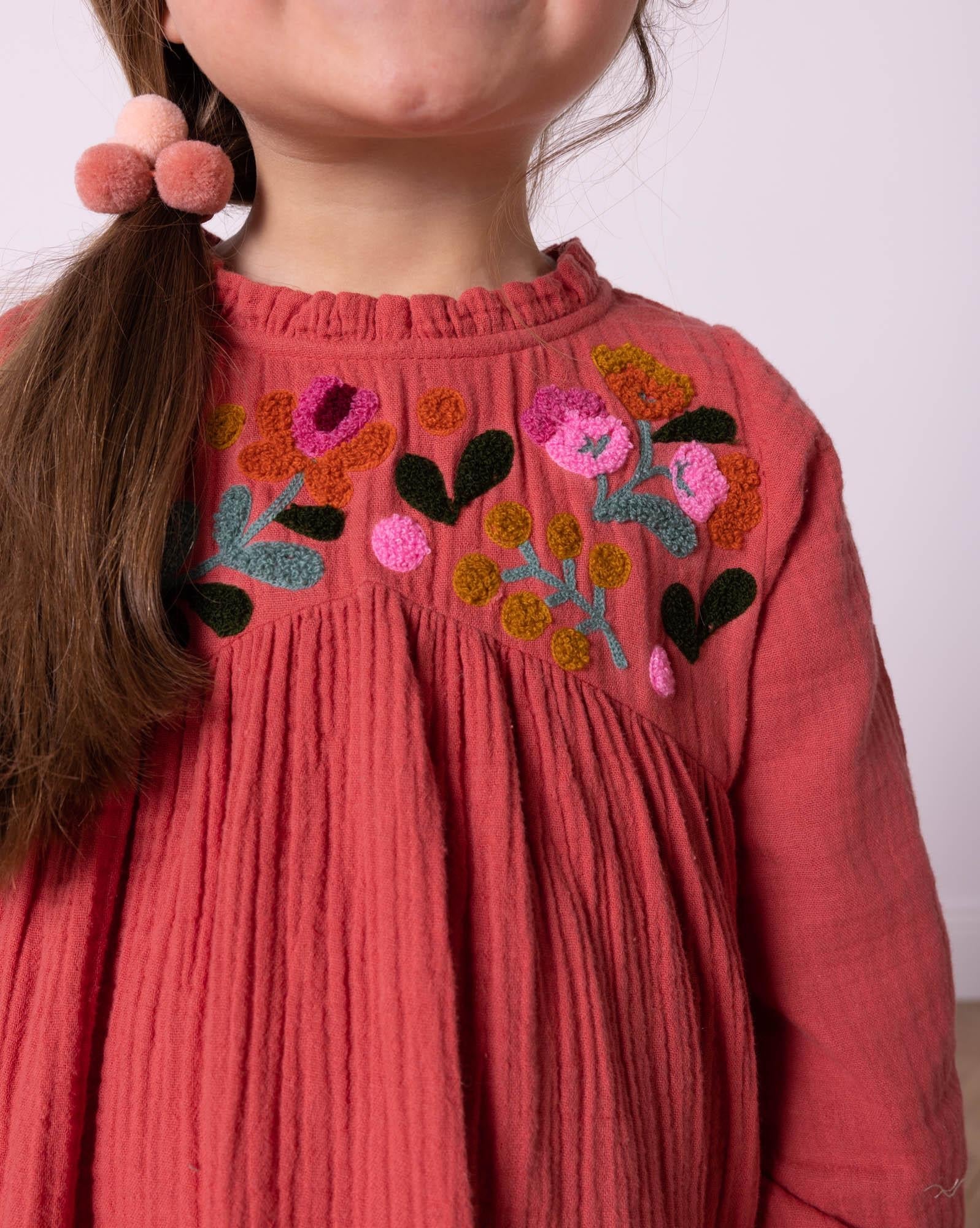 Robe Happy rose en double gaze de coton