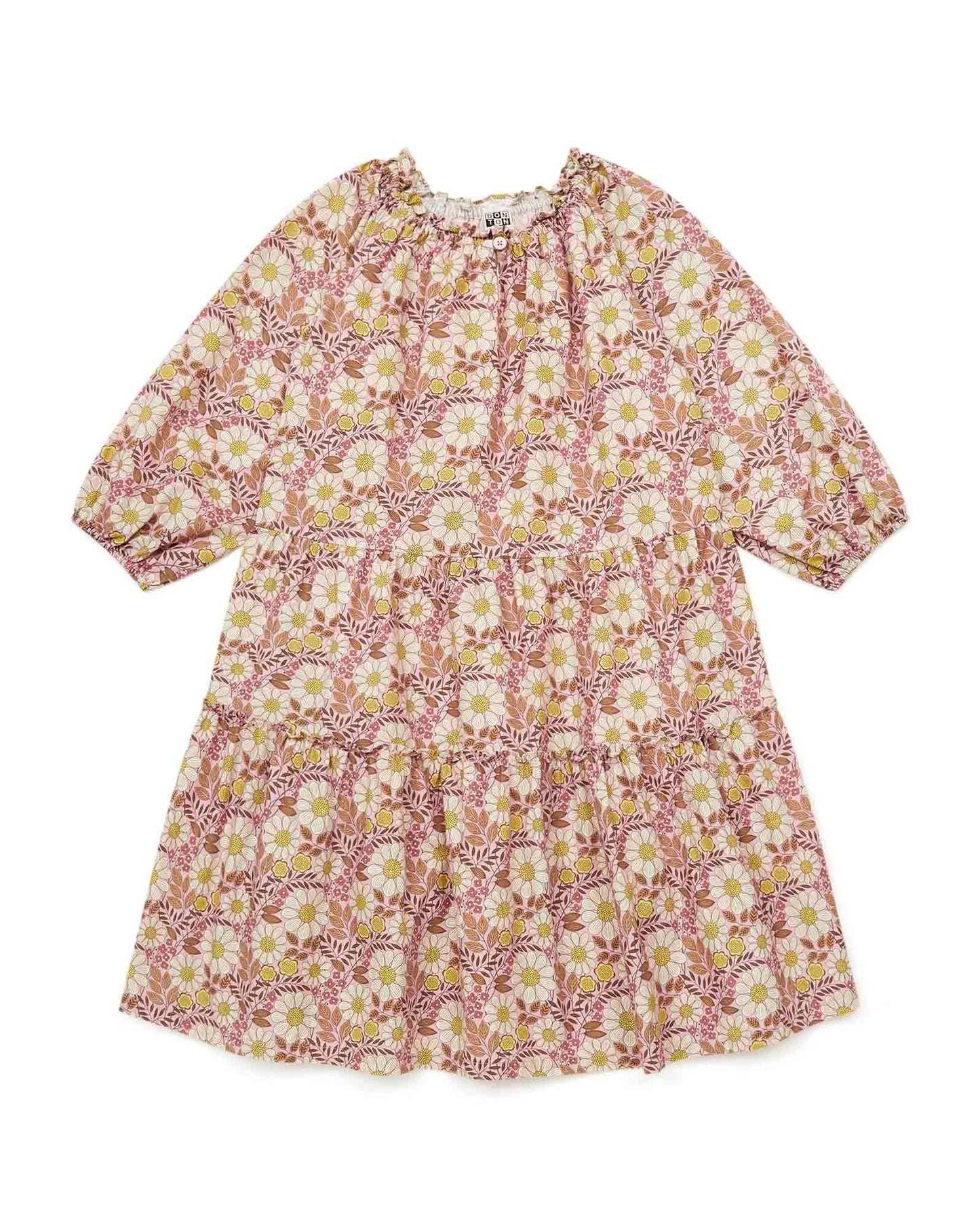 Dress - Félicie Pink in cotton Print Daisy flower