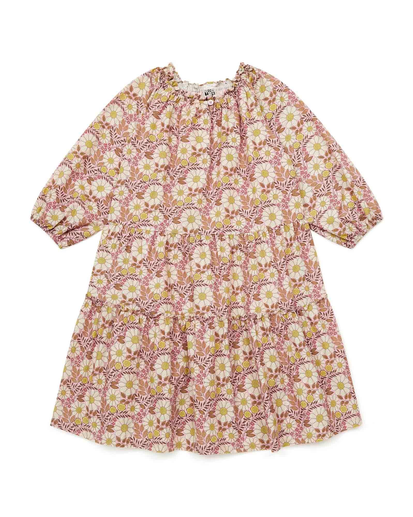 Robe Félicie rose en coton imprimé fleur daisy