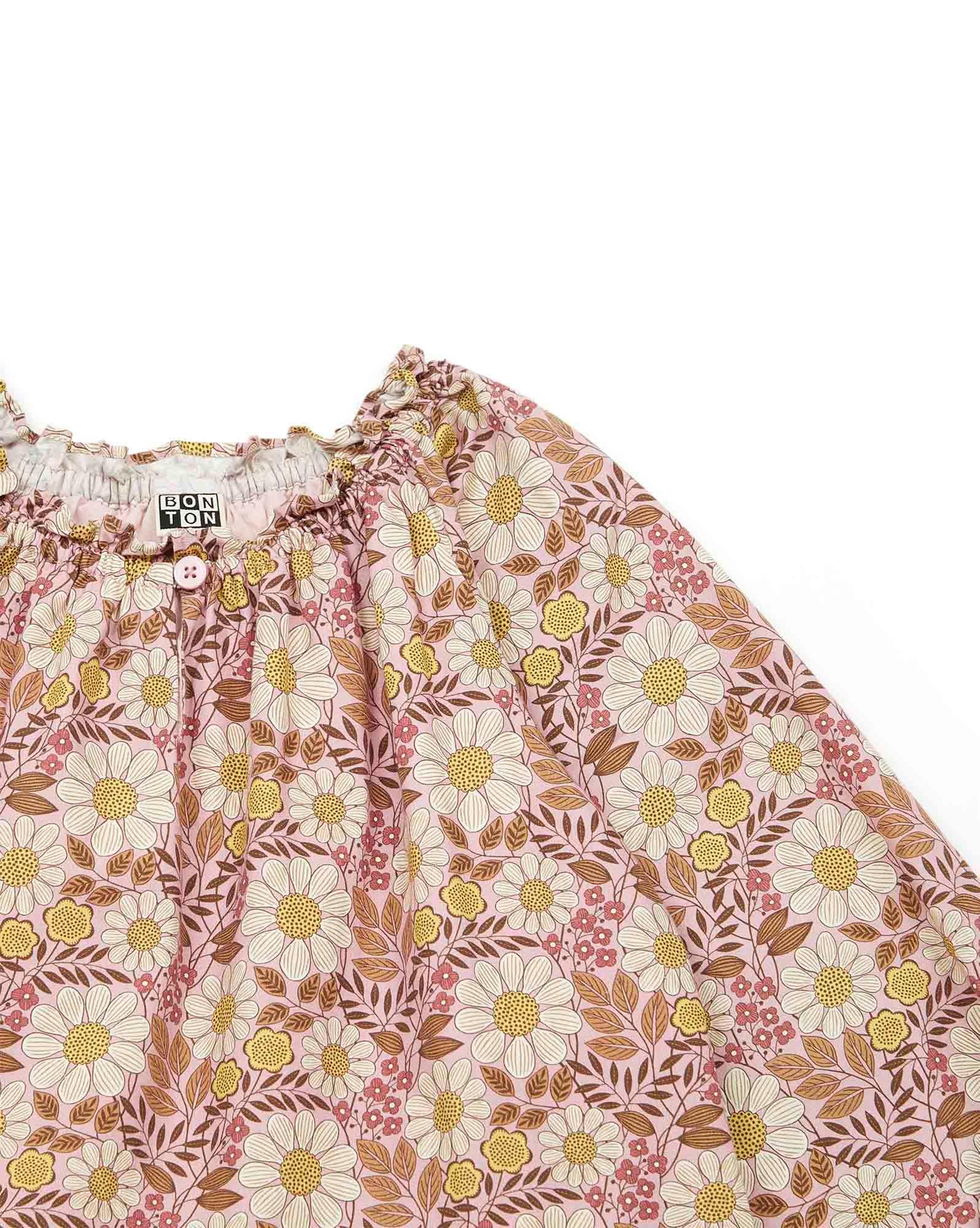 Robe Félicie rose en coton imprimé fleur daisy