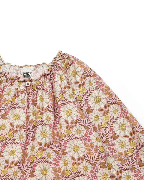 Robe - Félicie rose en coton imprimé fleur daisy - Image principale