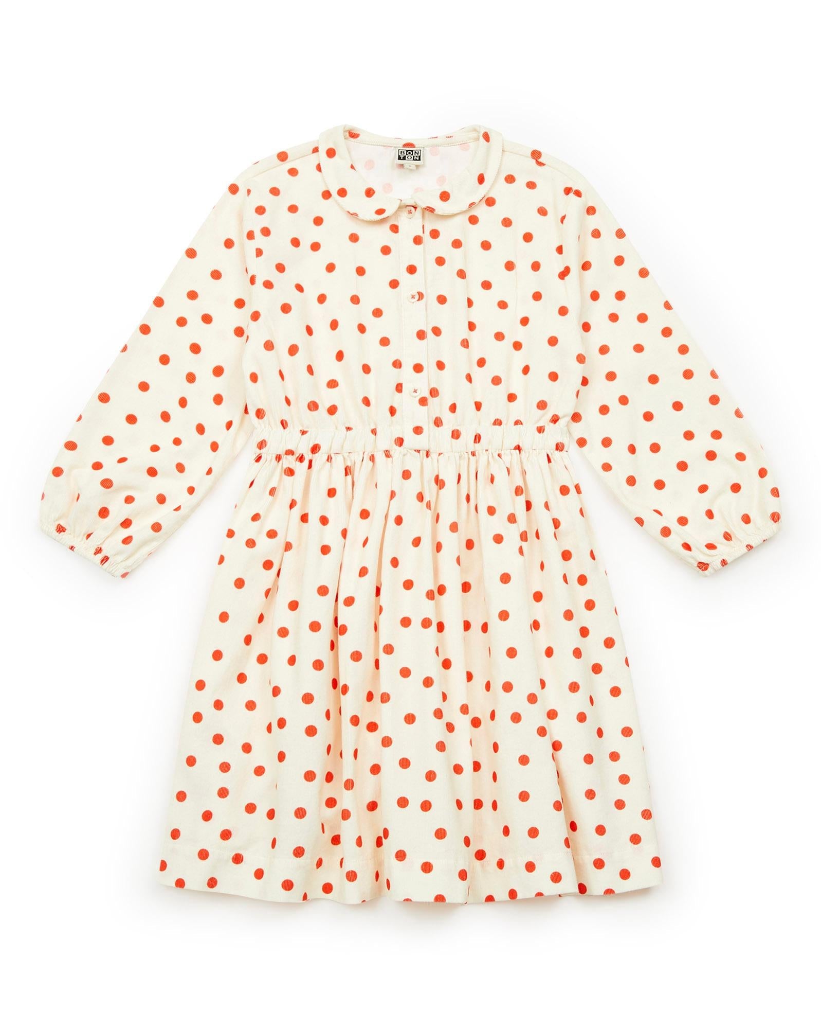 Robe Frida grise en velours de coton imprimé pois
