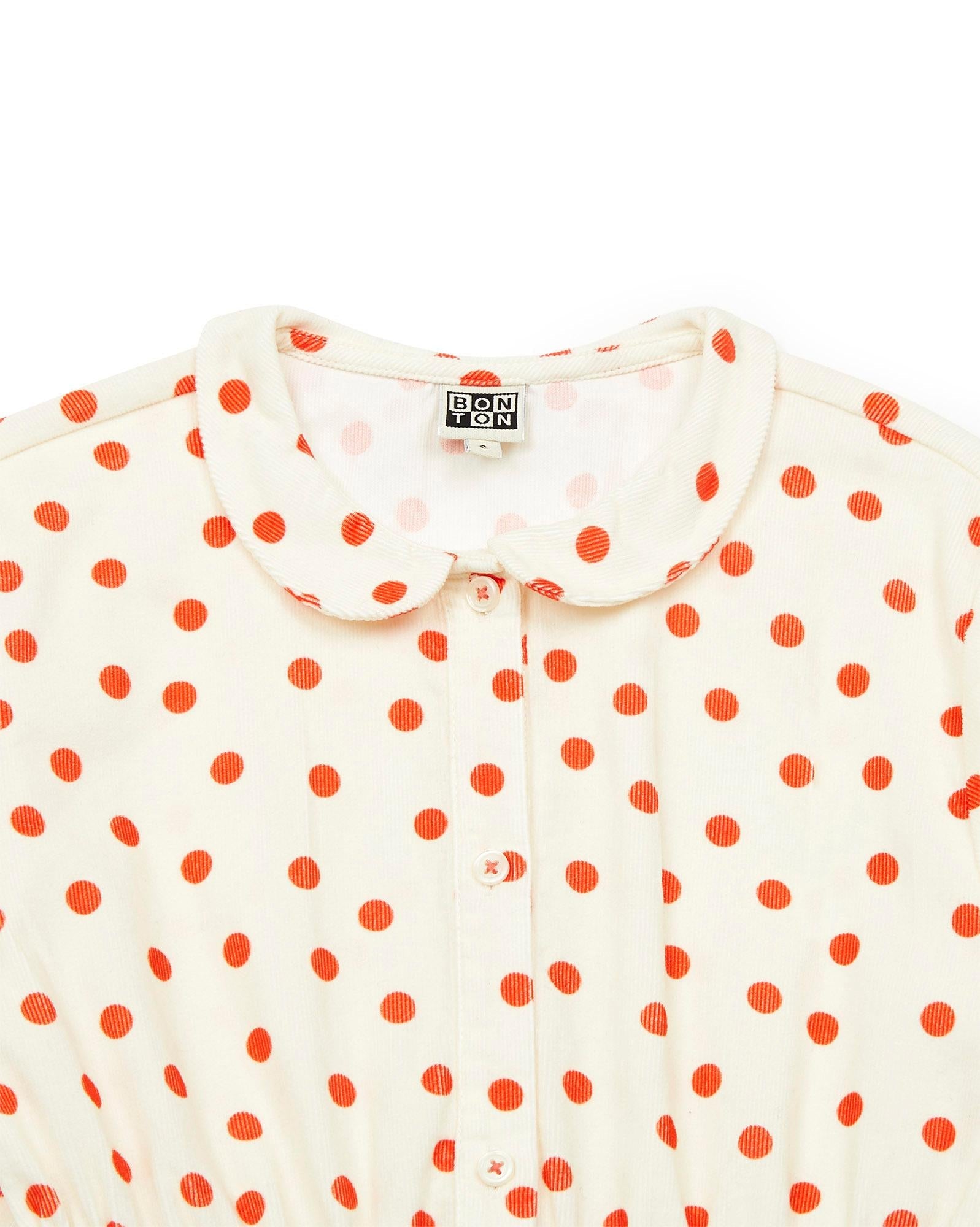Robe Frida grise en velours de coton imprimé pois