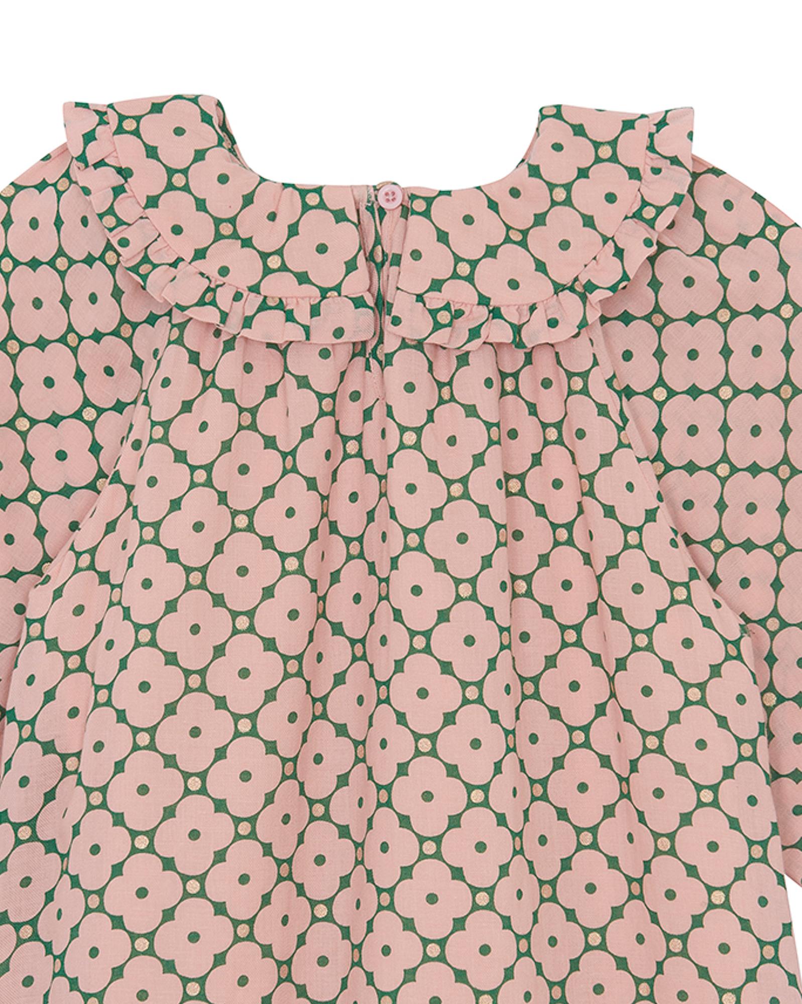 Robe Heidi rose en coton imprimé géométrique
