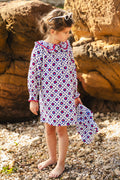 Robe - Heidi bleue voile de coton façonné imprimé