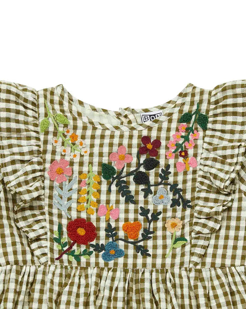 Robe - Daya verte en lurex imprimé vichy - Image principale