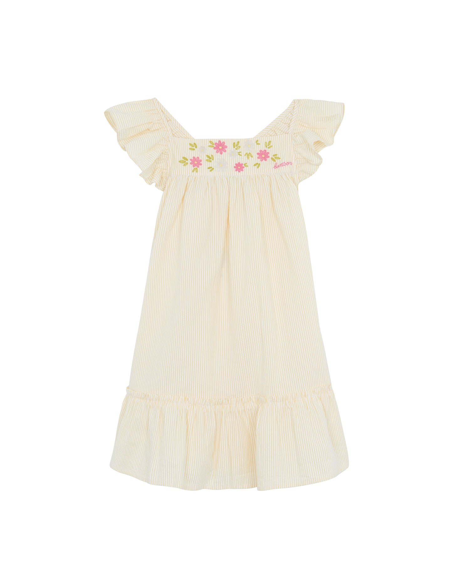 Robe - Celia jaune seersucker coton rayé