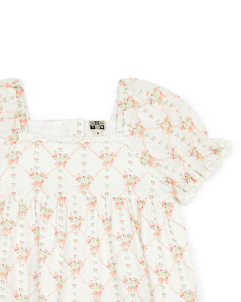 Robe - Georgette rose coton façonné imprimé - Image principale