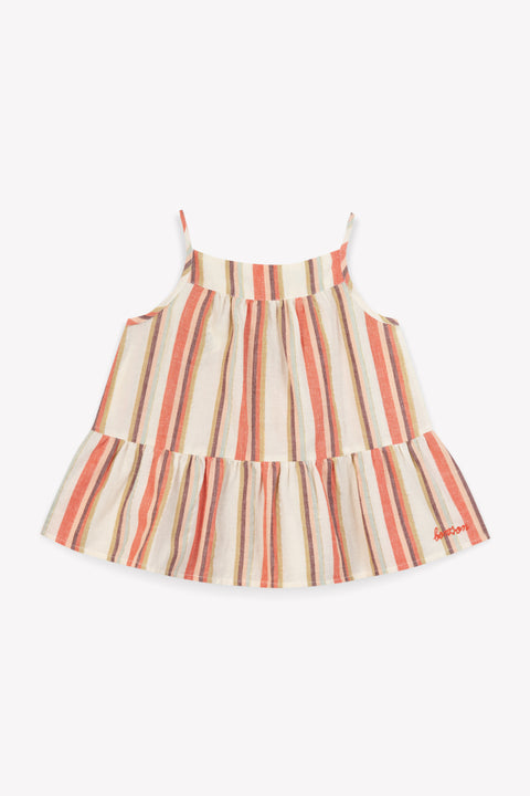 Top - Caly rose toile de coton et lin rayée - Image principale