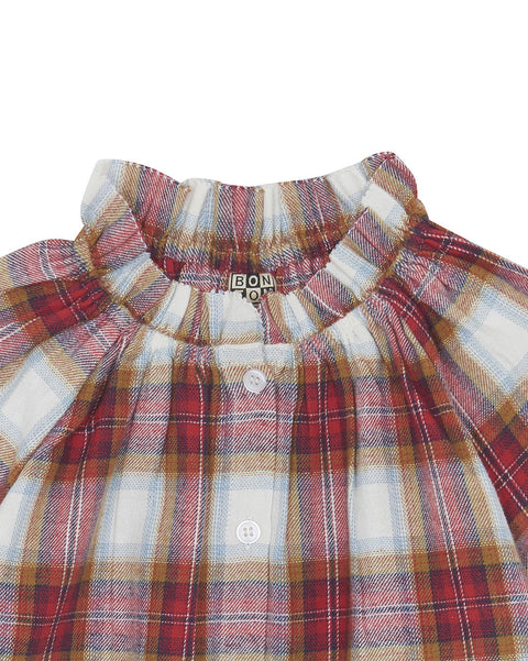 Blouse - Hermine rouge à carreaux en twill gratté - Image principale