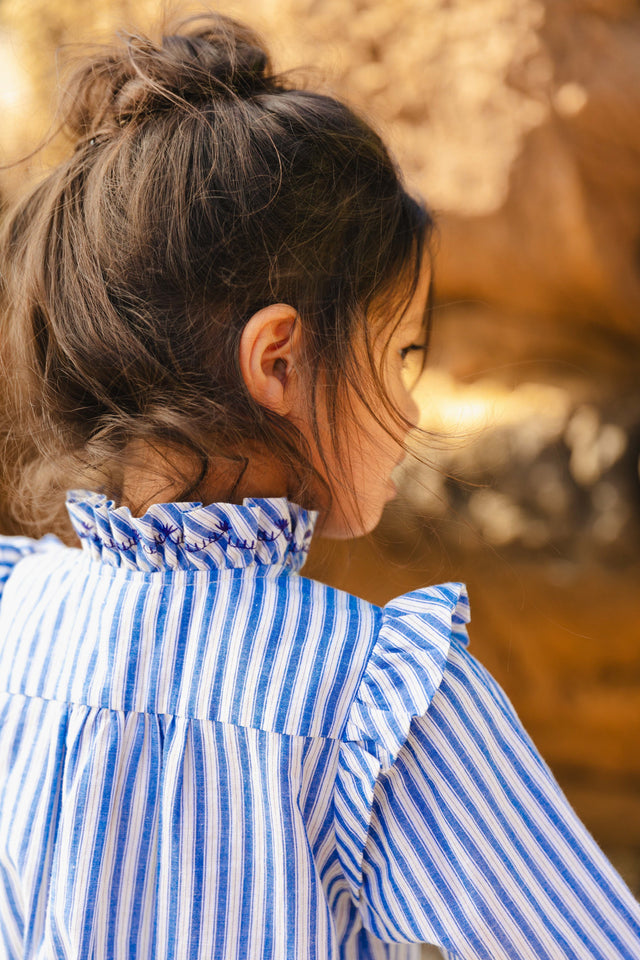 Blouse - Dory écrue voile de coton rayé bleu - Image alternative