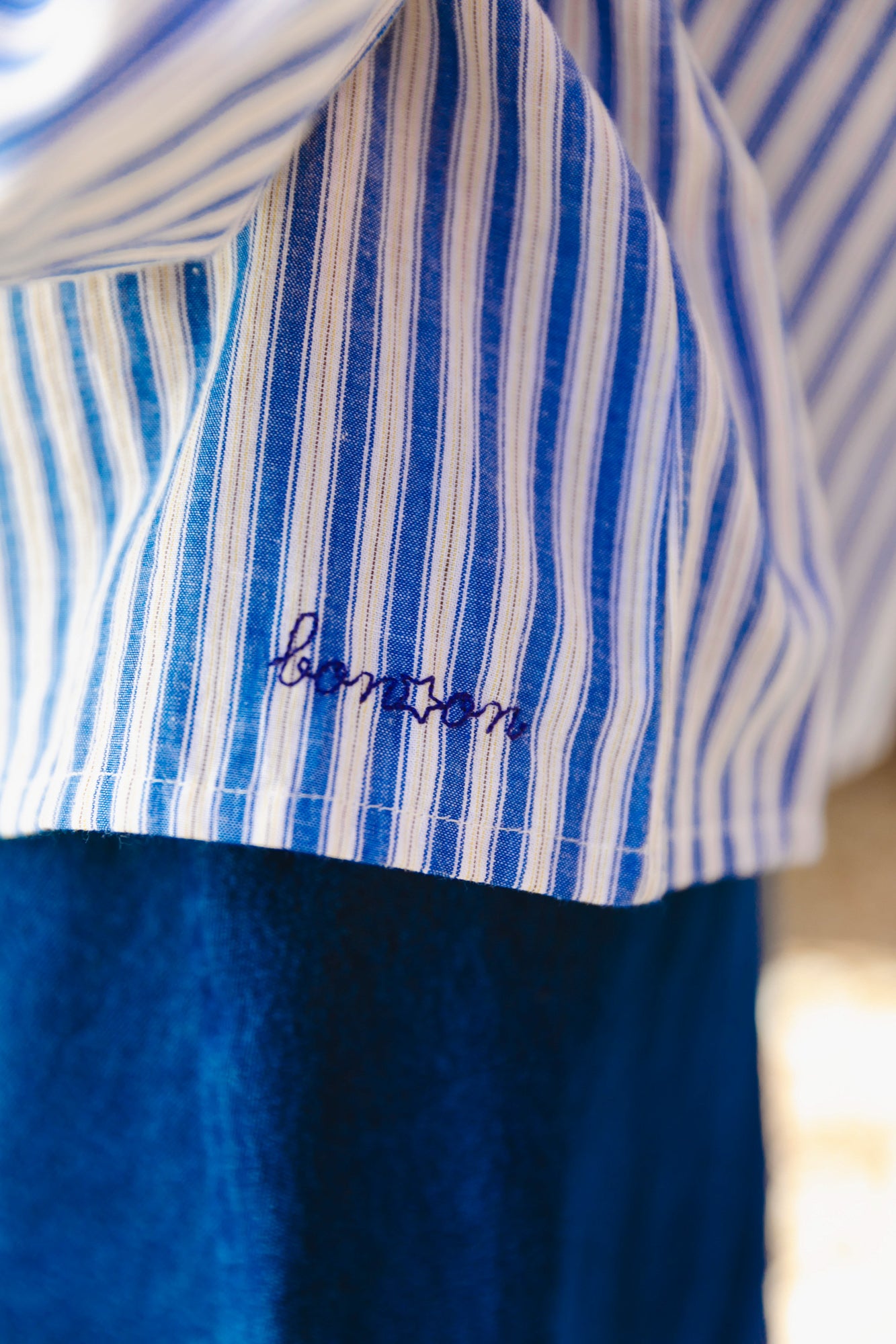 Blouse - Dory écrue voile de coton rayé bleu