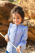 Blouse - Dory écrue voile de coton rayé bleu