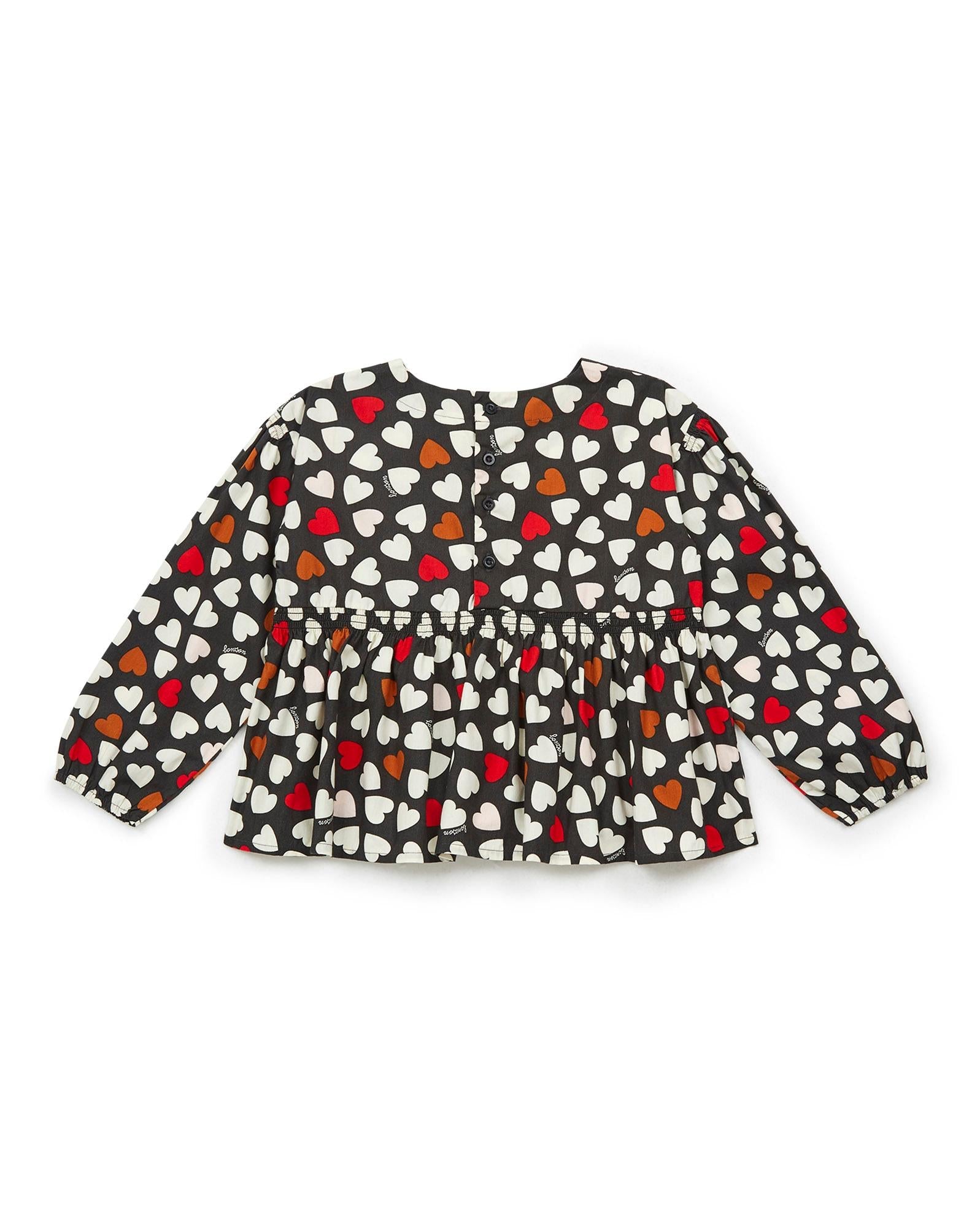 Blouse Diwali bleue à coeur en twill gratté imprimé