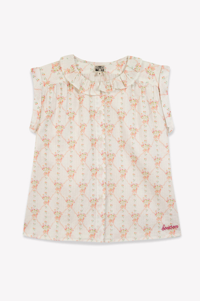 Blouse - Nectarine rose coton façonné imprimé - Image alternative