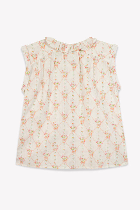Blouse - Nectarine rose coton façonné imprimé - Image principale