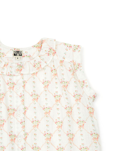 Blouse - Nectarine rose coton façonné imprimé - Image principale