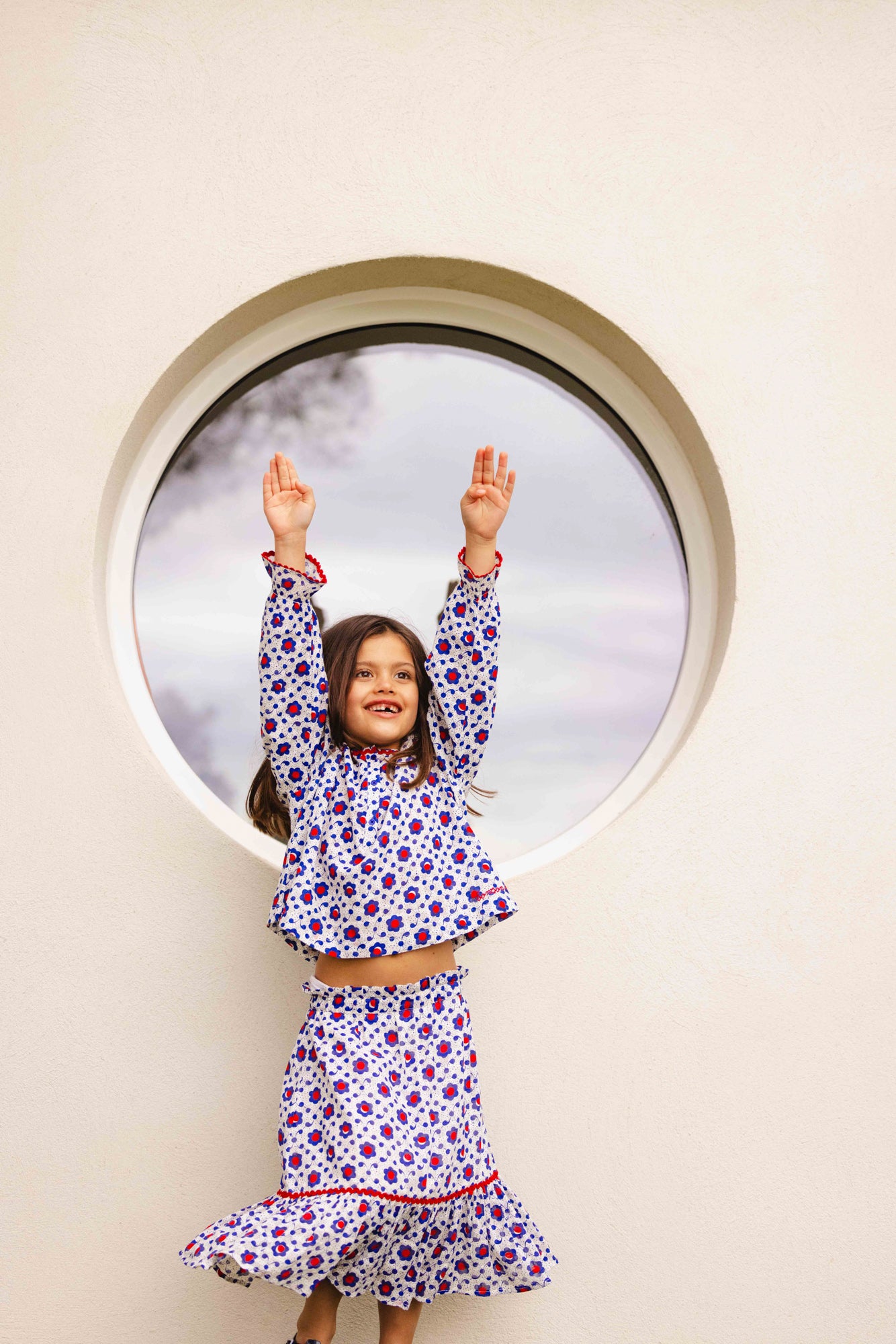 Skirt - Blue cotton veil shaped Print