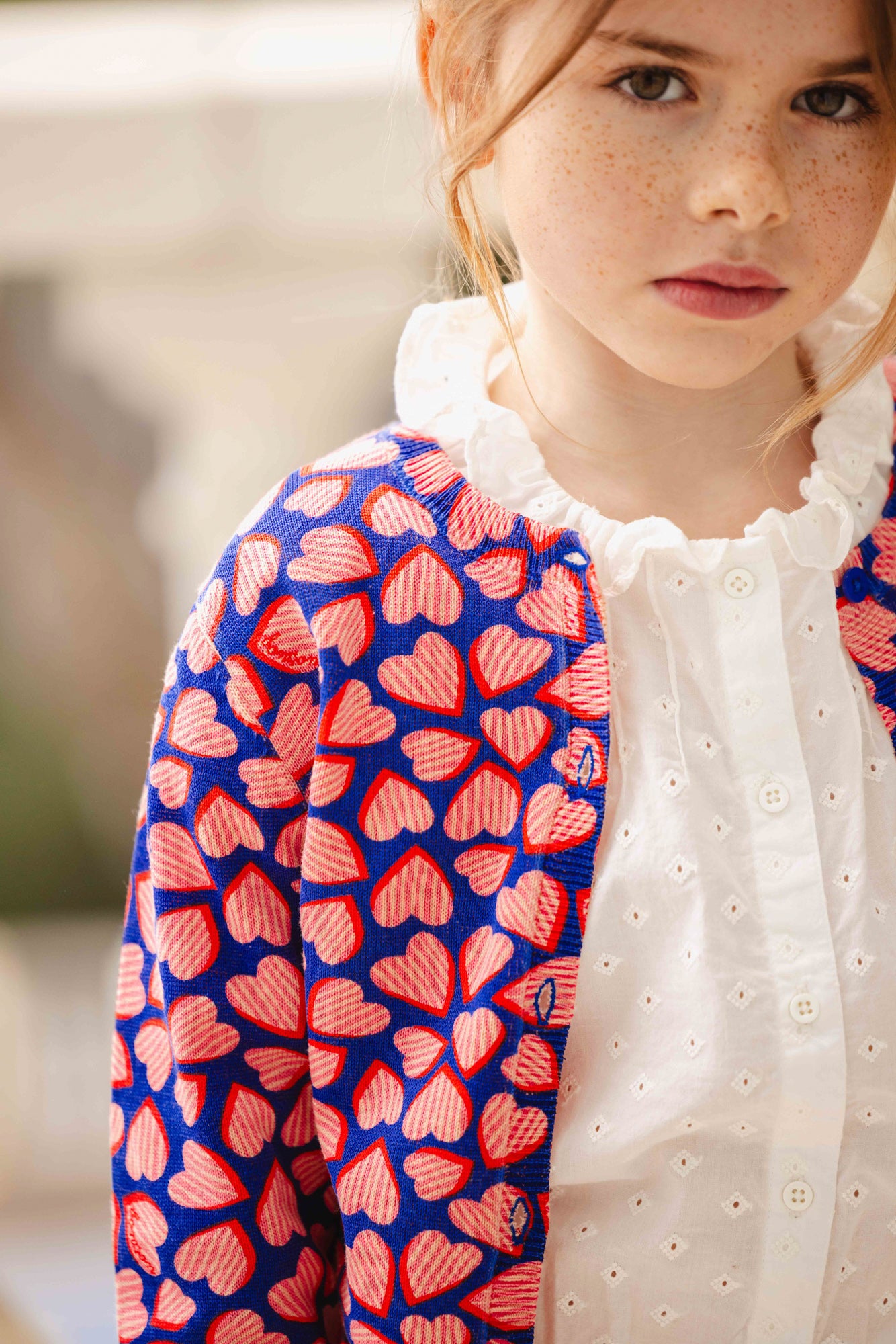 Cardigan - Lilou Blue organic cotton Print heart