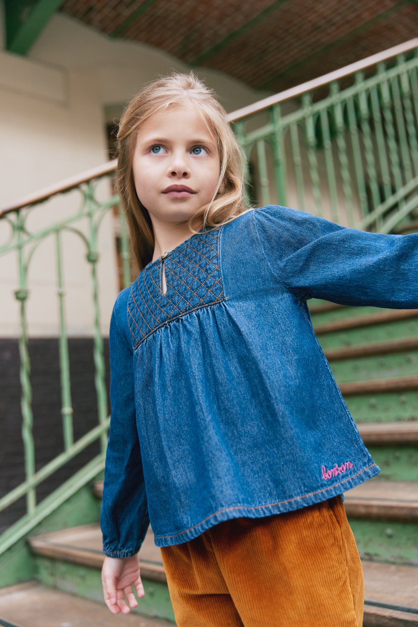 Blouse - Chambray bleu matelassé