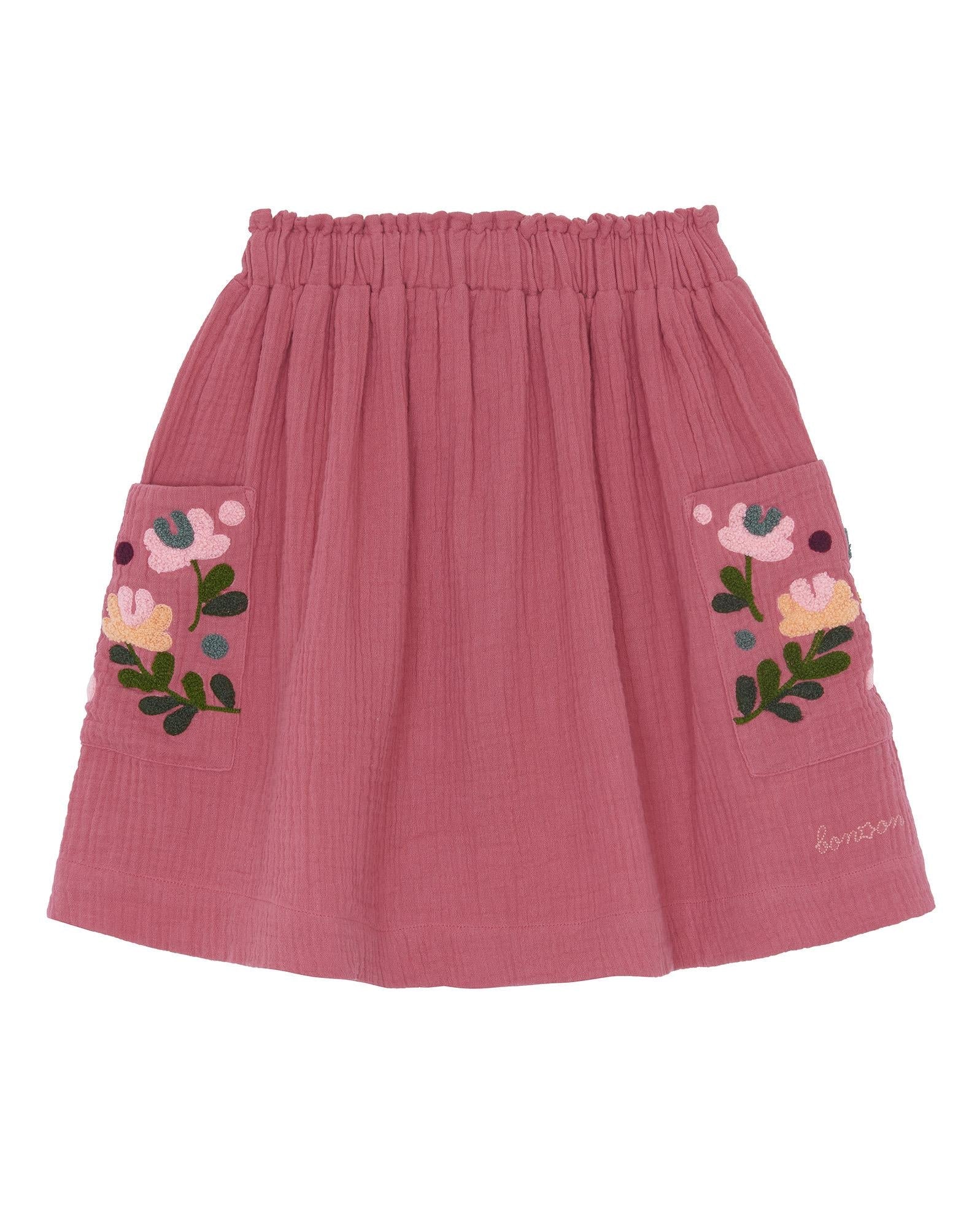 Jupe Ruche rose en double gaze de coton