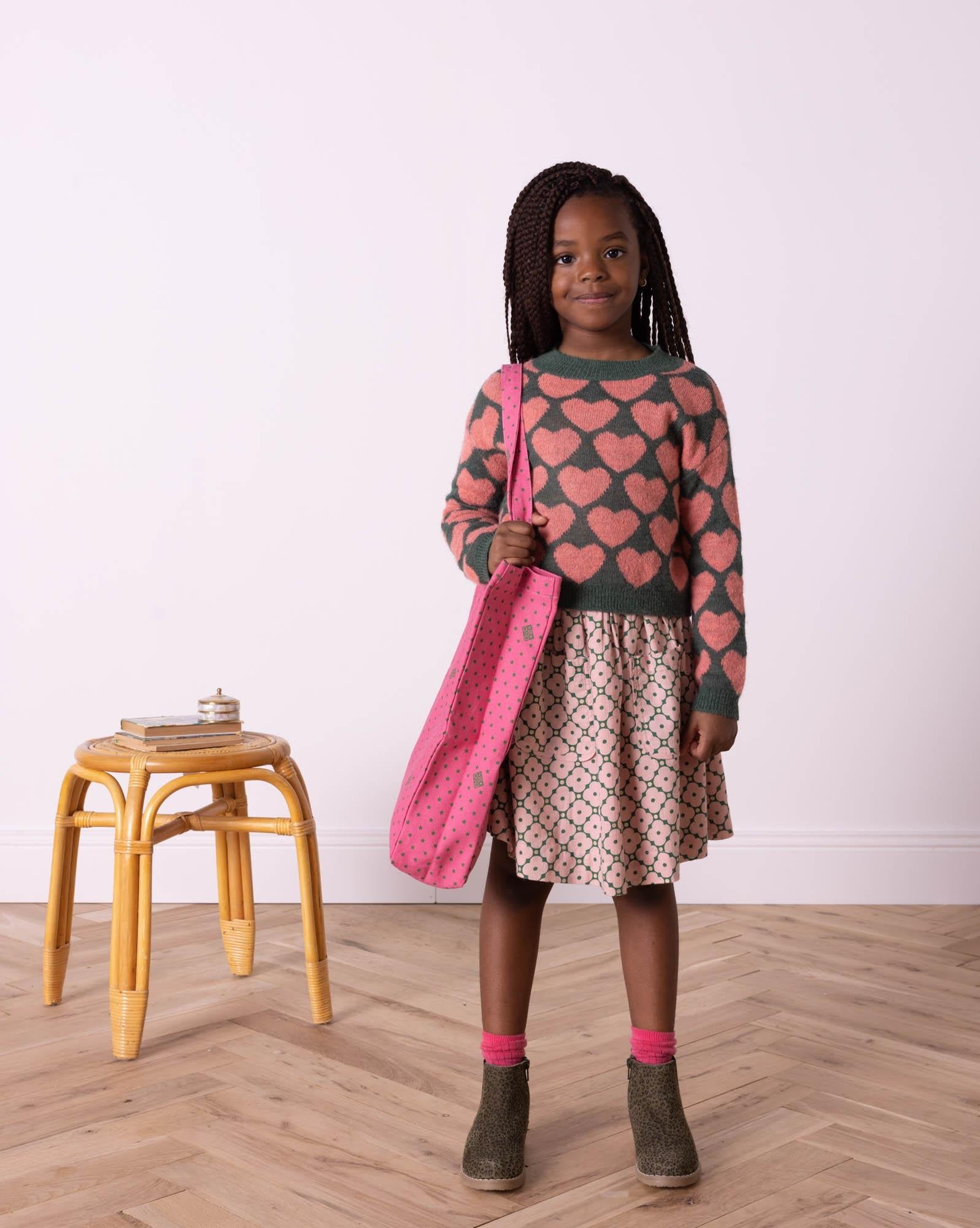 Jupe Hedda rose en coton imprimé géométrique