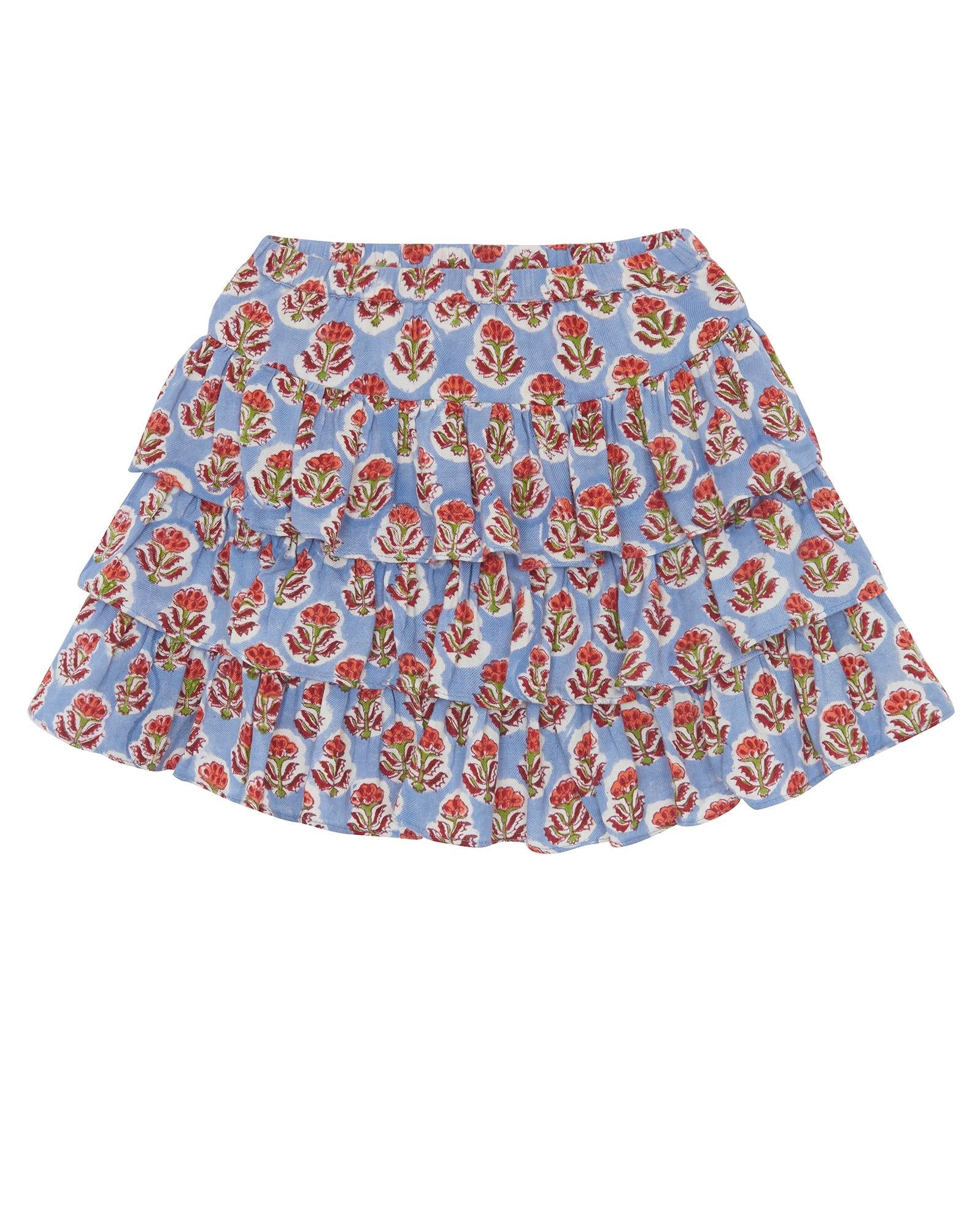 Jupe Rafale marron en coton imprimé blockprint