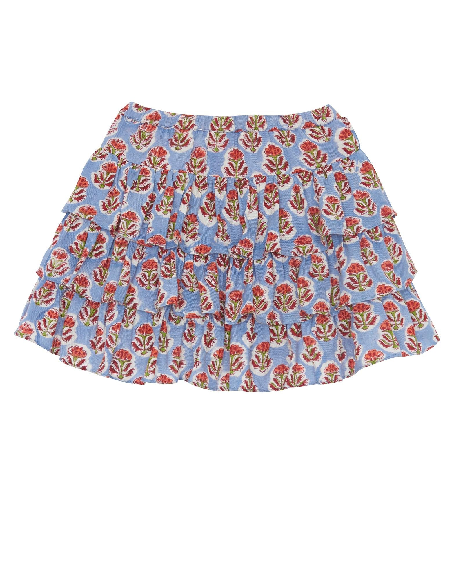 Jupe Rafale marron en coton imprimé blockprint
