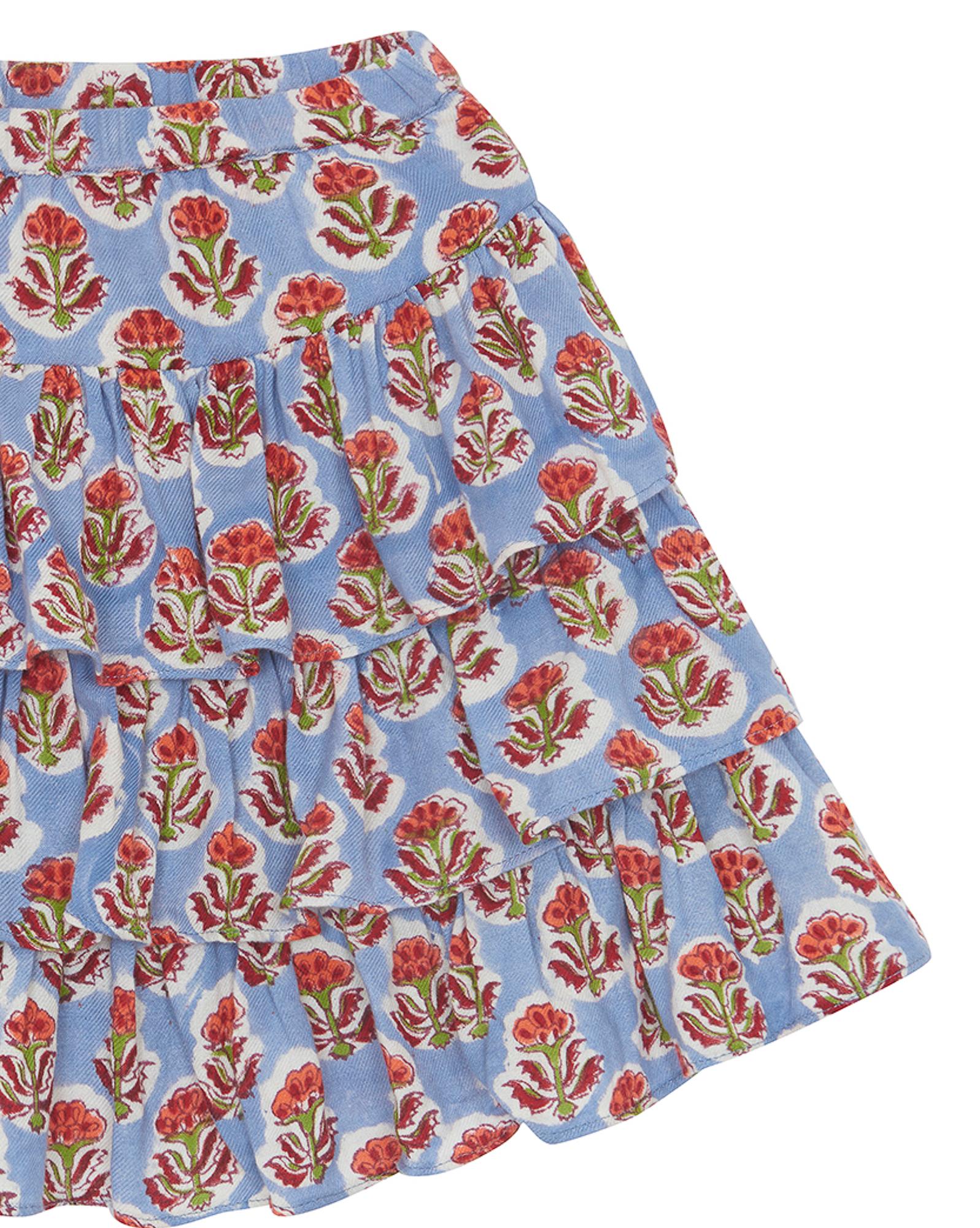 Jupe Rafale marron en coton imprimé blockprint