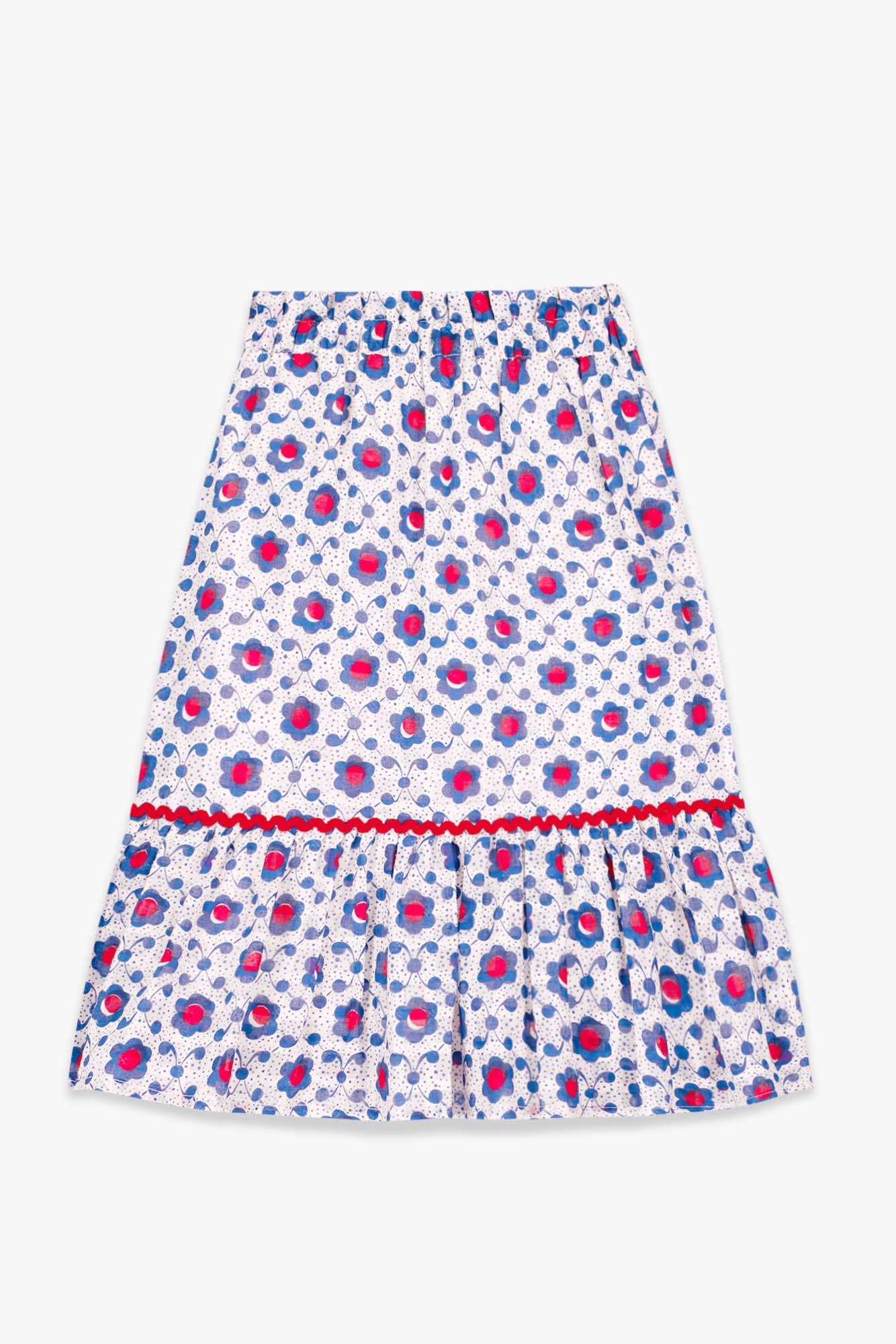 Skirt - Blue cotton veil shaped Print