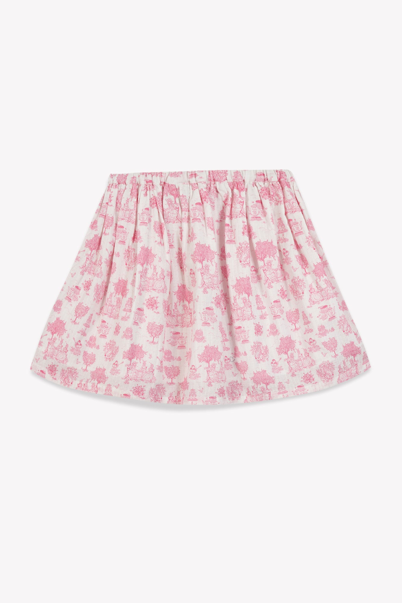 Jupe - Framboise rose coton façonné imprimé Jouy