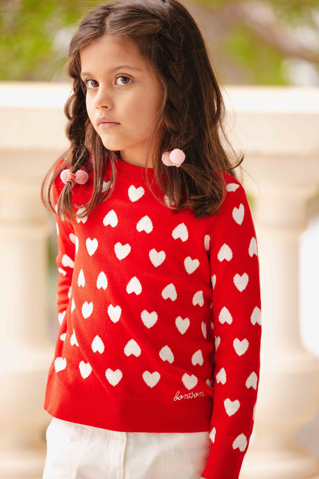 Pull - Paula rouge coton jacquard coeur - Image principale