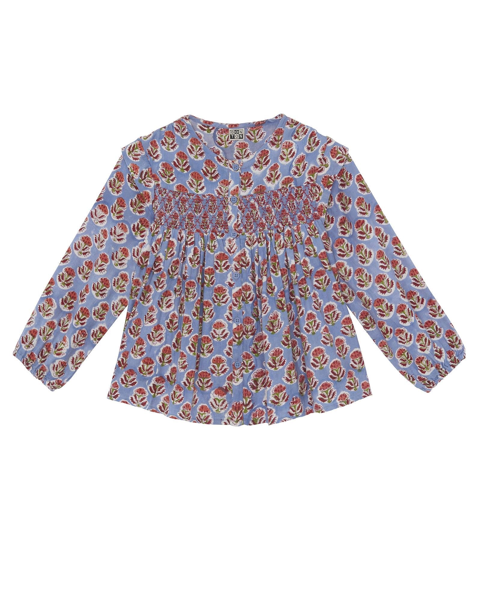 Blouse Fidji marron en coton imprimé blockprint