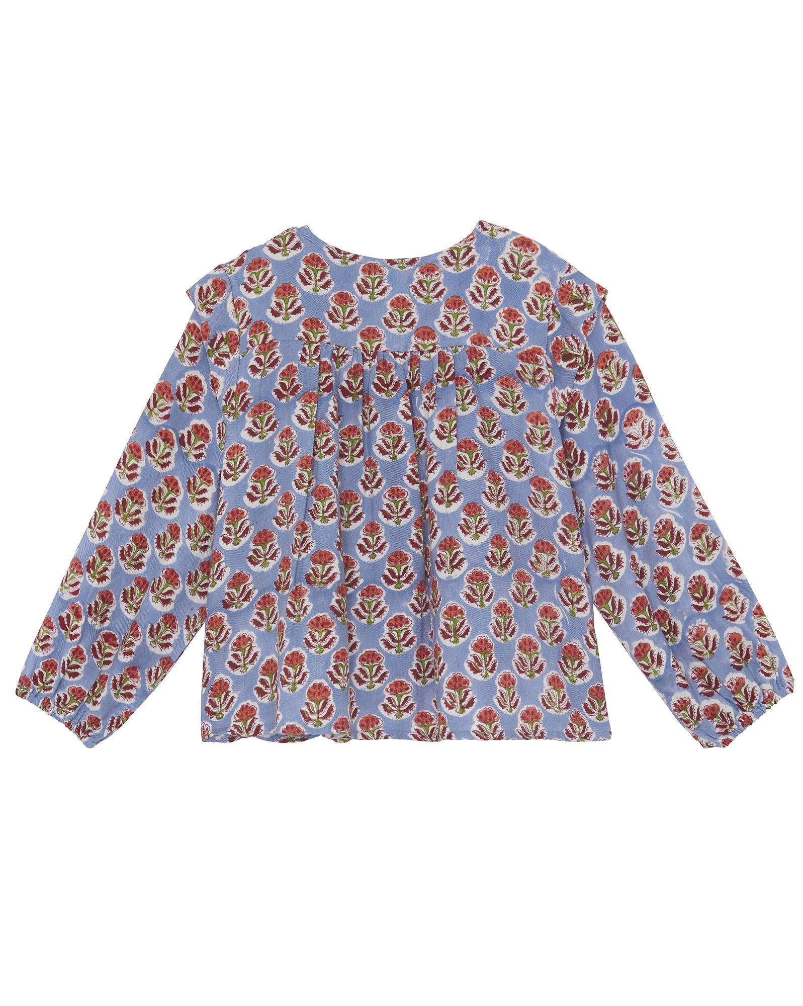 Blouse Fidji marron en coton imprimé blockprint