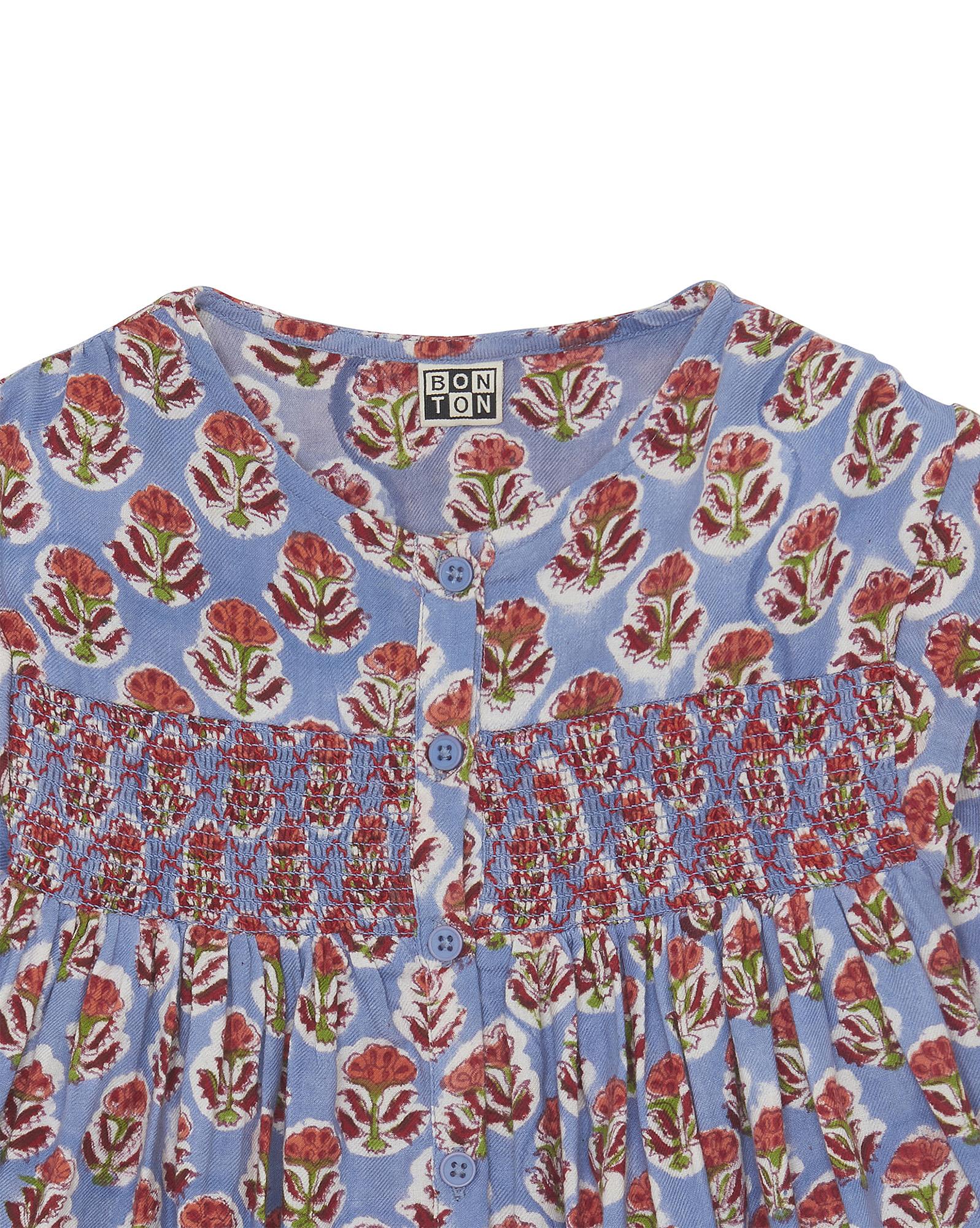Blouse Fidji marron en coton imprimé blockprint