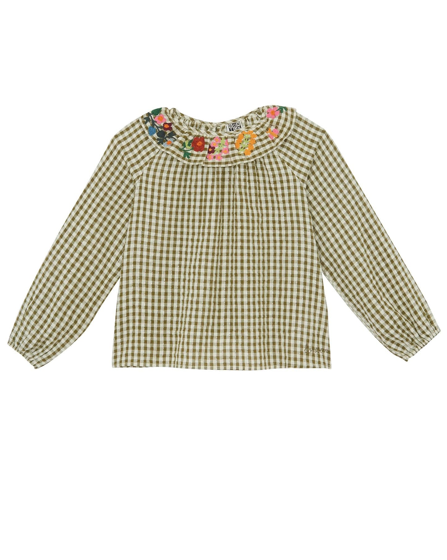 Blouse - Hange Green in lurex Print Two-tone gingham