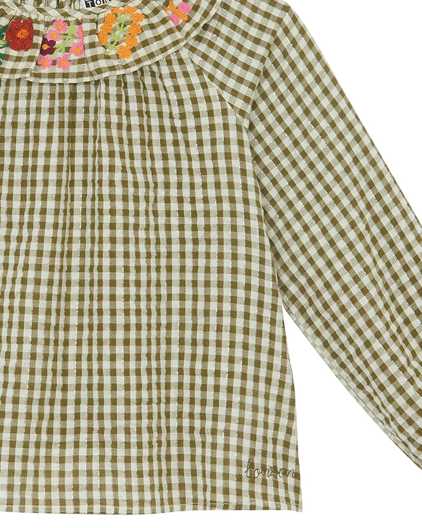 Blouse - Hange Green in lurex Print Two-tone gingham