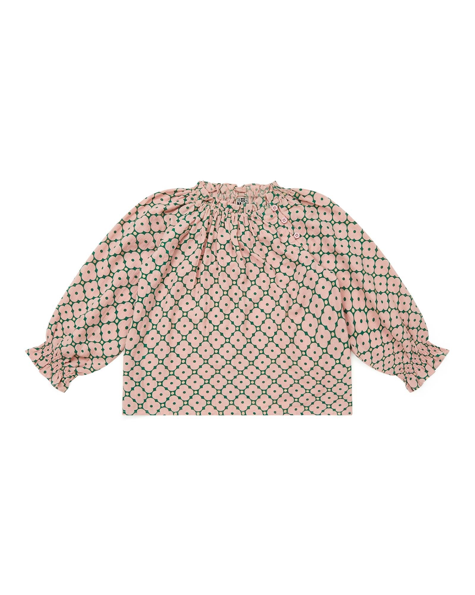 Blouse Ficelle rose en coton imprimé géométrique